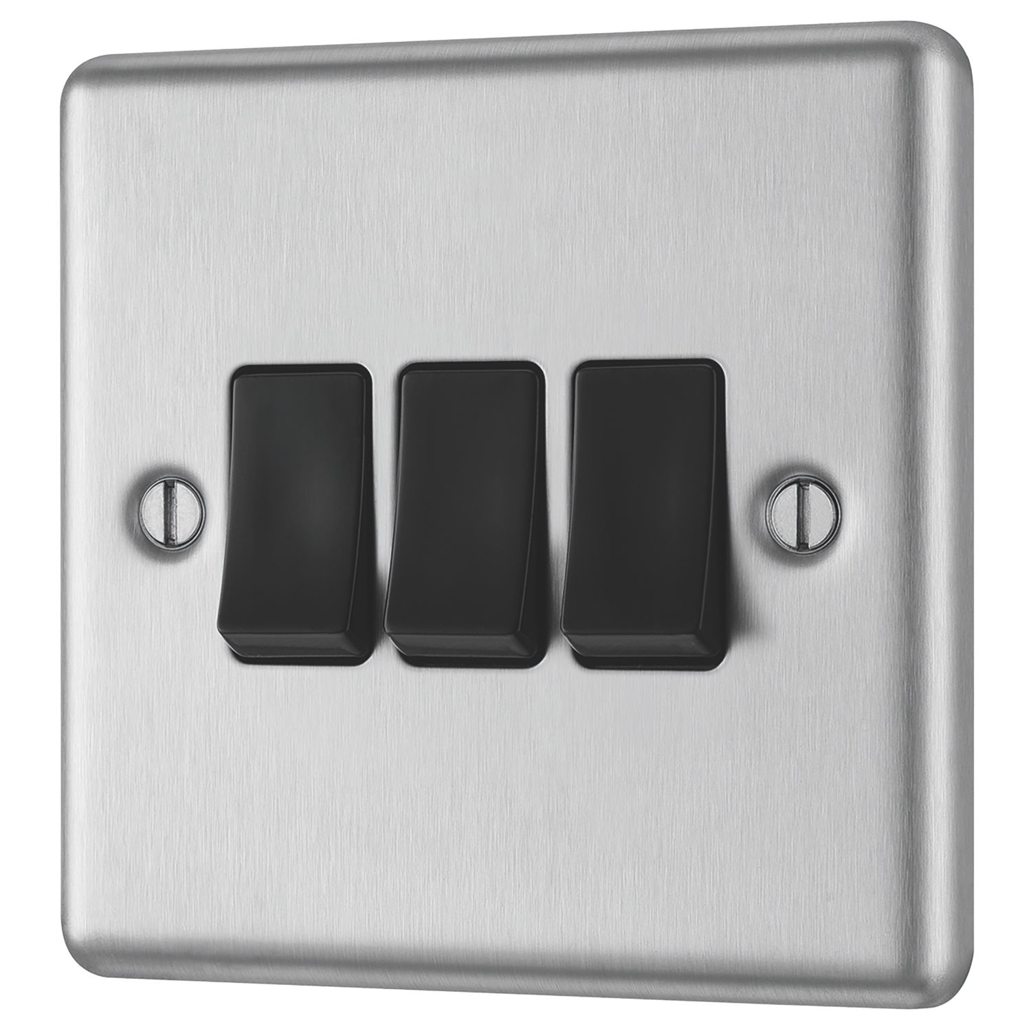 LAP 10AX 3-Gang 2-Way Light Switch Brushed Stainless Steel with Black Inserts (82315)