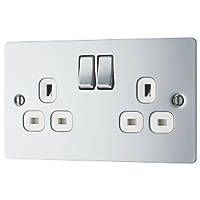 LAP  13A 2-Gang DP Switched Plug Socket Polished Chrome  with White Inserts