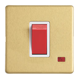 Contactum Lyric 45A 1-Gang DP Control Switch Brushed Brass with Neon with White Inserts
