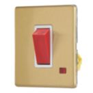 Contactum Lyric 45A 1-Gang DP Control Switch Brushed Brass with Neon with White Inserts