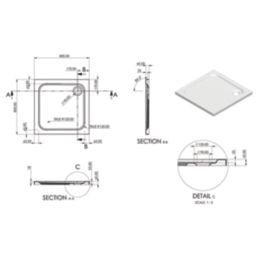 Essentials Rome Square Shower Tray Gloss 800mm x 800mm x 45mm