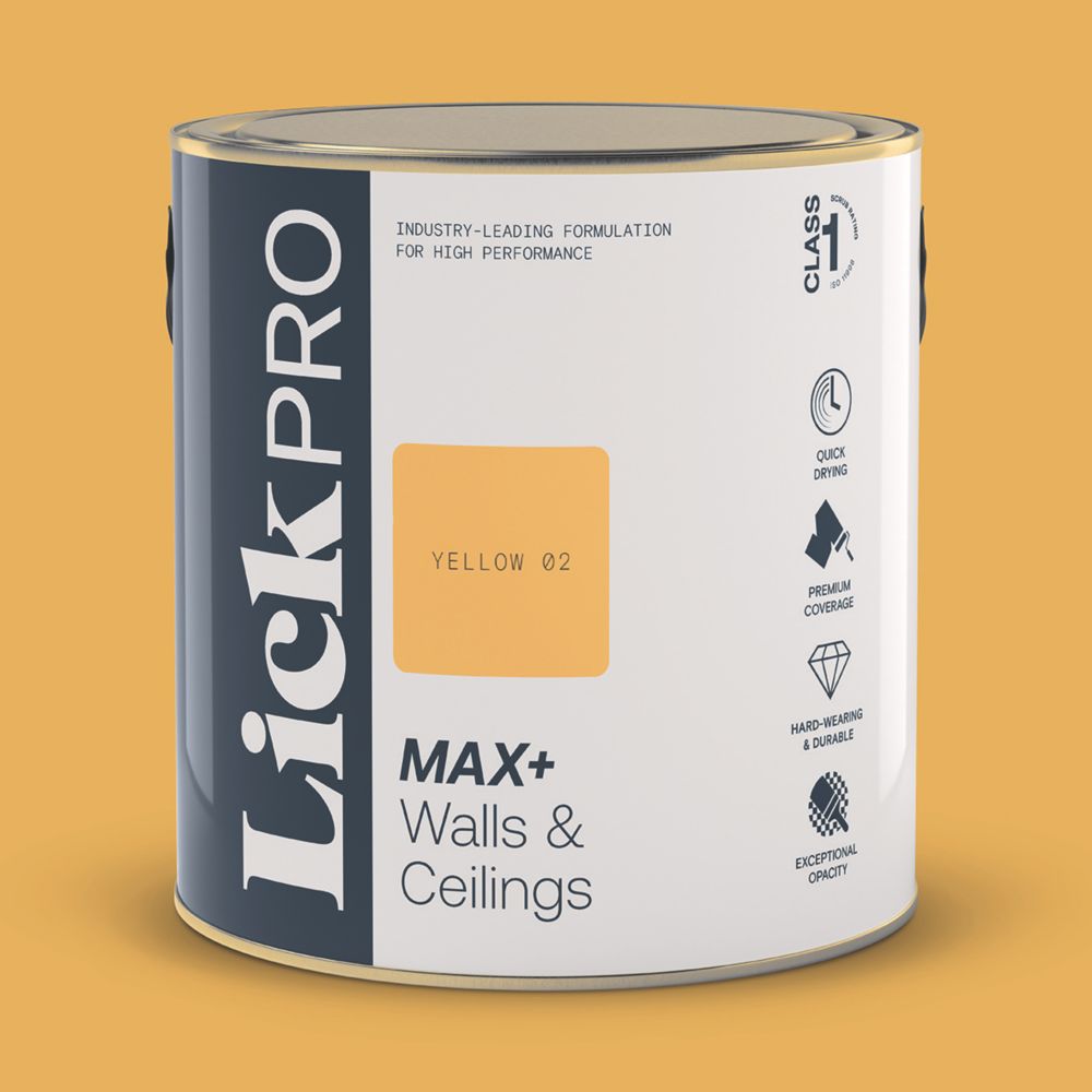 LickPro Max+ 2.5Ltr Yellow 02 Matt Emulsion Paint Screwfix