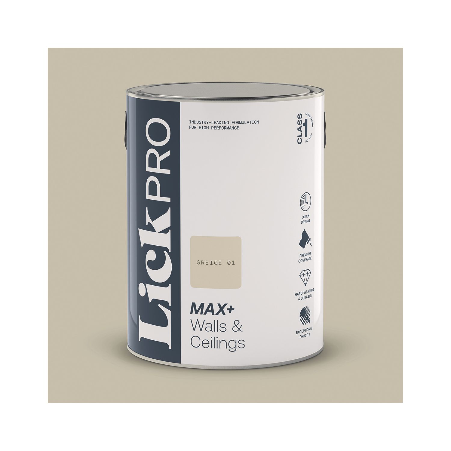 LickPro Max+ 5Ltr Greige 01 Eggshell Emulsion Paint (824JY)