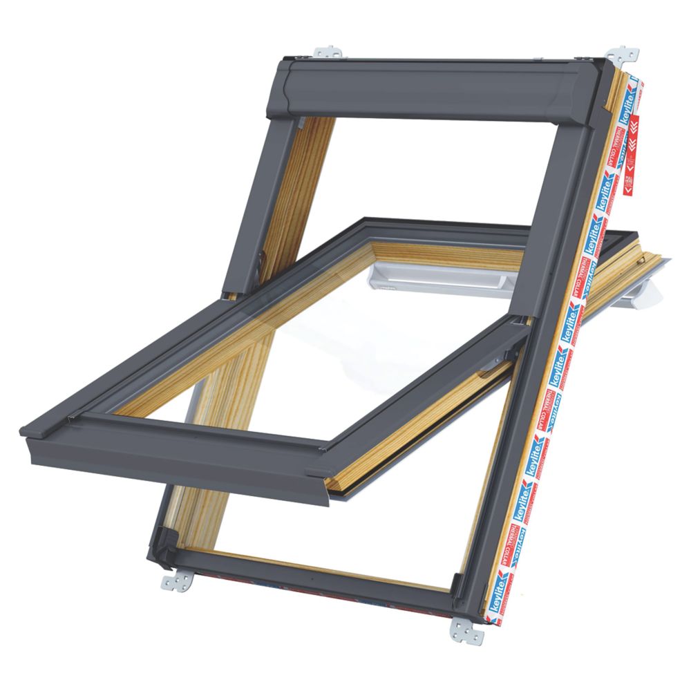 Keylite  Manual Centre-Pivot Grey & Pine Timber Roof Window Clear 550mm x 980mm
