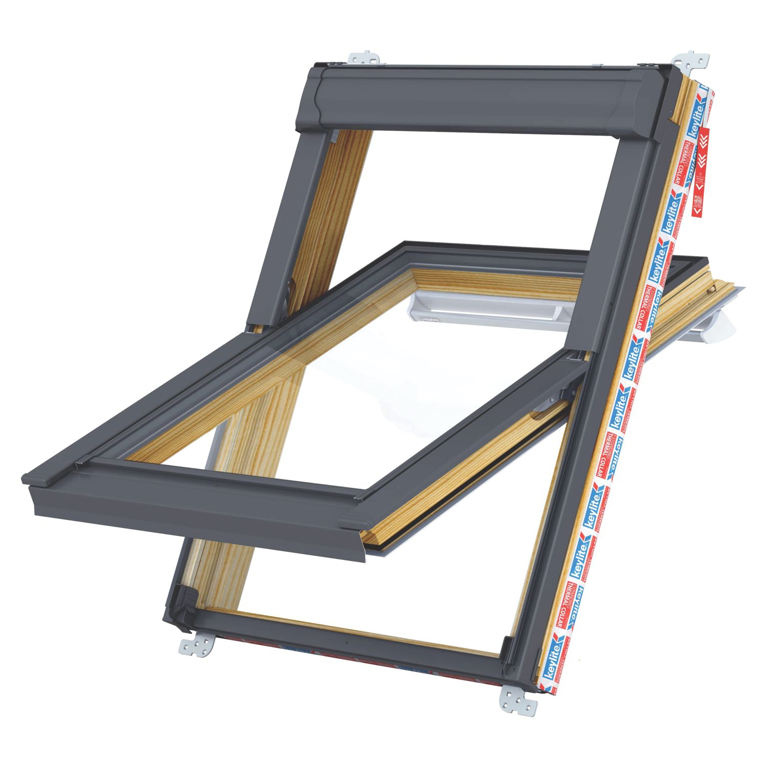 Keylite Manual Centre-Pivot Grey & Pine Timber Double-Glazed Roof Window Clear 550mm x 980mm (825KK)