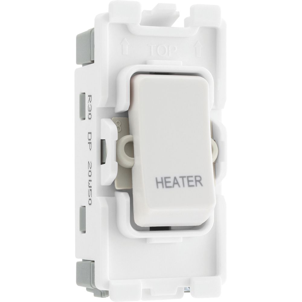 British General Nexus 800 Grid 20A Grid DP 'Heater' Printed Switch White