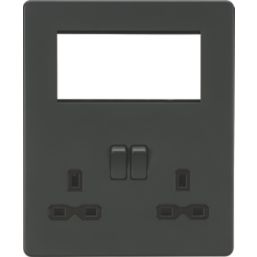 Knightsbridge  13A 2-Gang DP Combination Plate Anthracite with Black Inserts
