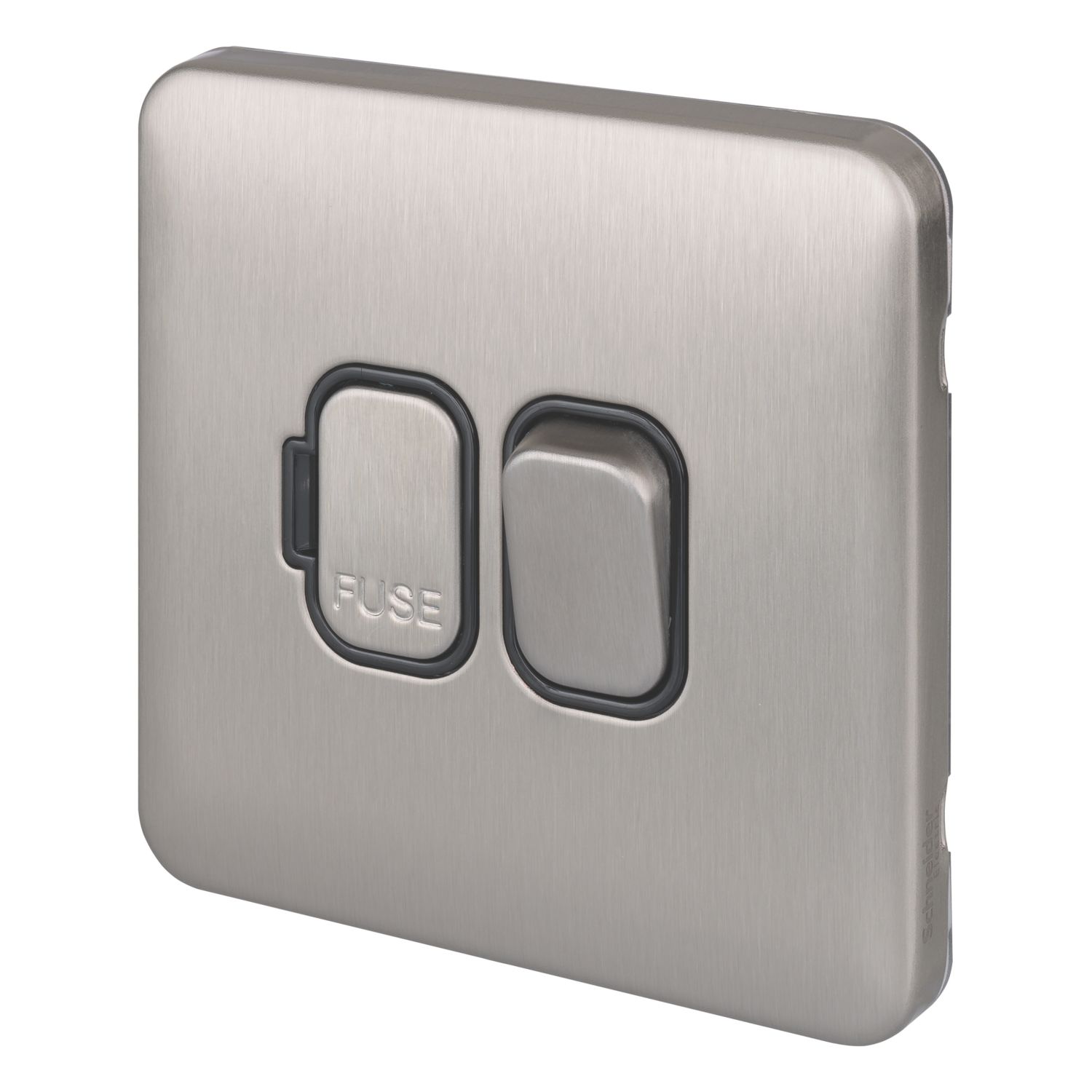 Schneider Electric Lisse Deco 13A Switched Fused Spur Brushed Stainless Steel with Black Inserts (826CC)