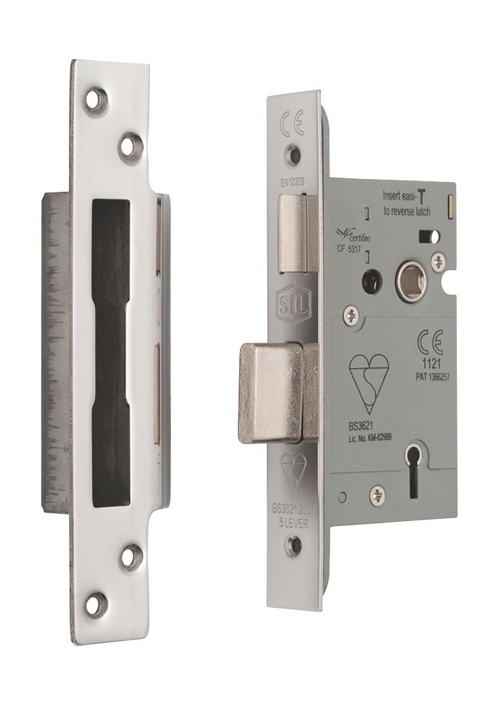 Smith & Locke 5 Lever Polished Chrome BS Sash Lock 65mm Case 44mm Backset Screwfix
