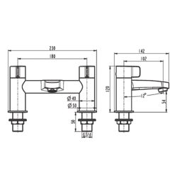 Swirl Caldew Black 120mm Deck Mounted Lever 2 Tap Holes Bath Mixer Tap