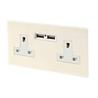 Varilight  13AX 2-Gang Unswitched Socket + 2.1A 2-Outlet Type A USB Charger White Chocolate with White Inserts