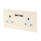 Varilight  13AX 2-Gang Unswitched Socket + 2.1A 10.5W 2-Outlet Type A USB Charger White Chocolate with White Inserts
