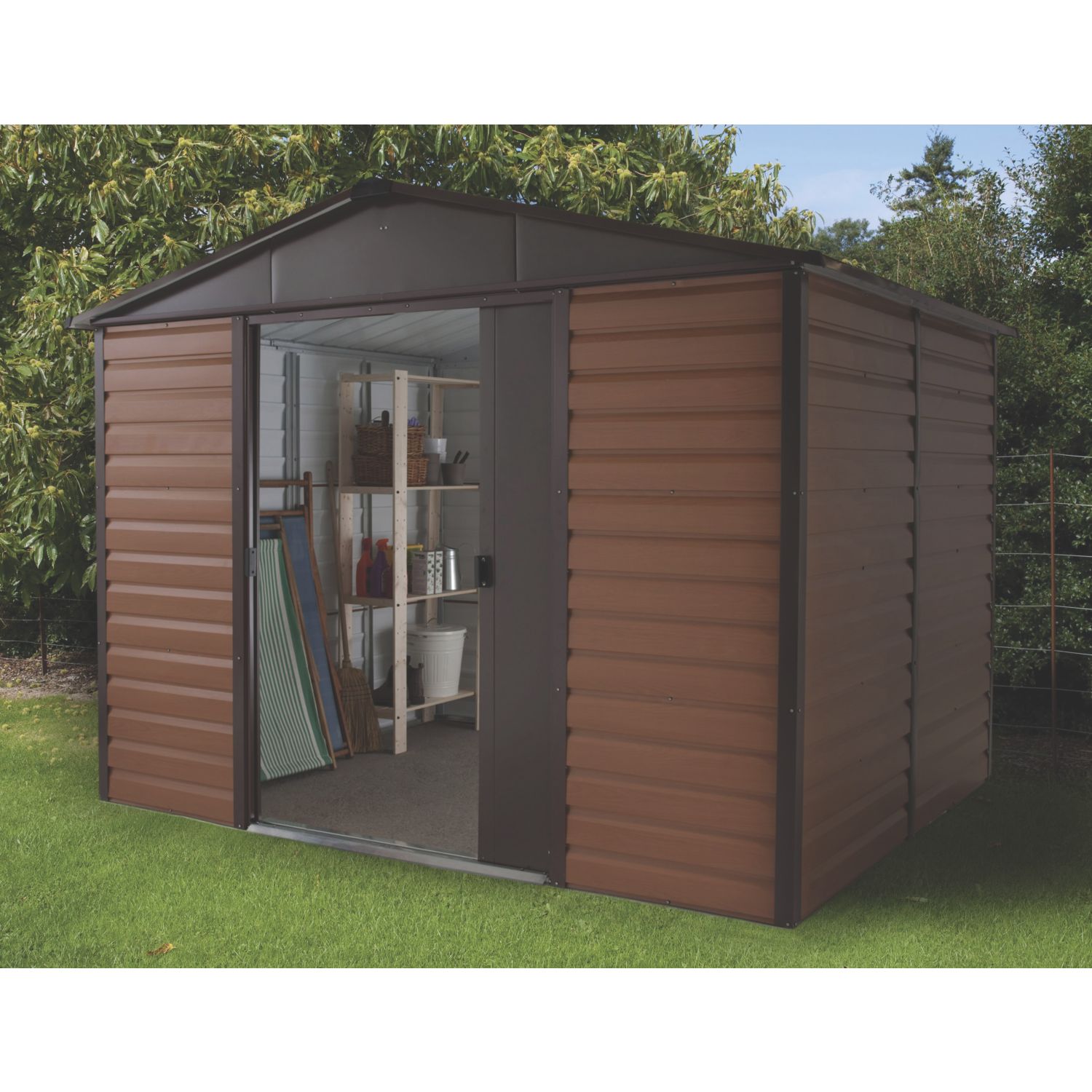 Yardmaster 9' 6" x 6' (Nominal) Apex Shiplap Metal Shed Brown (8278F)