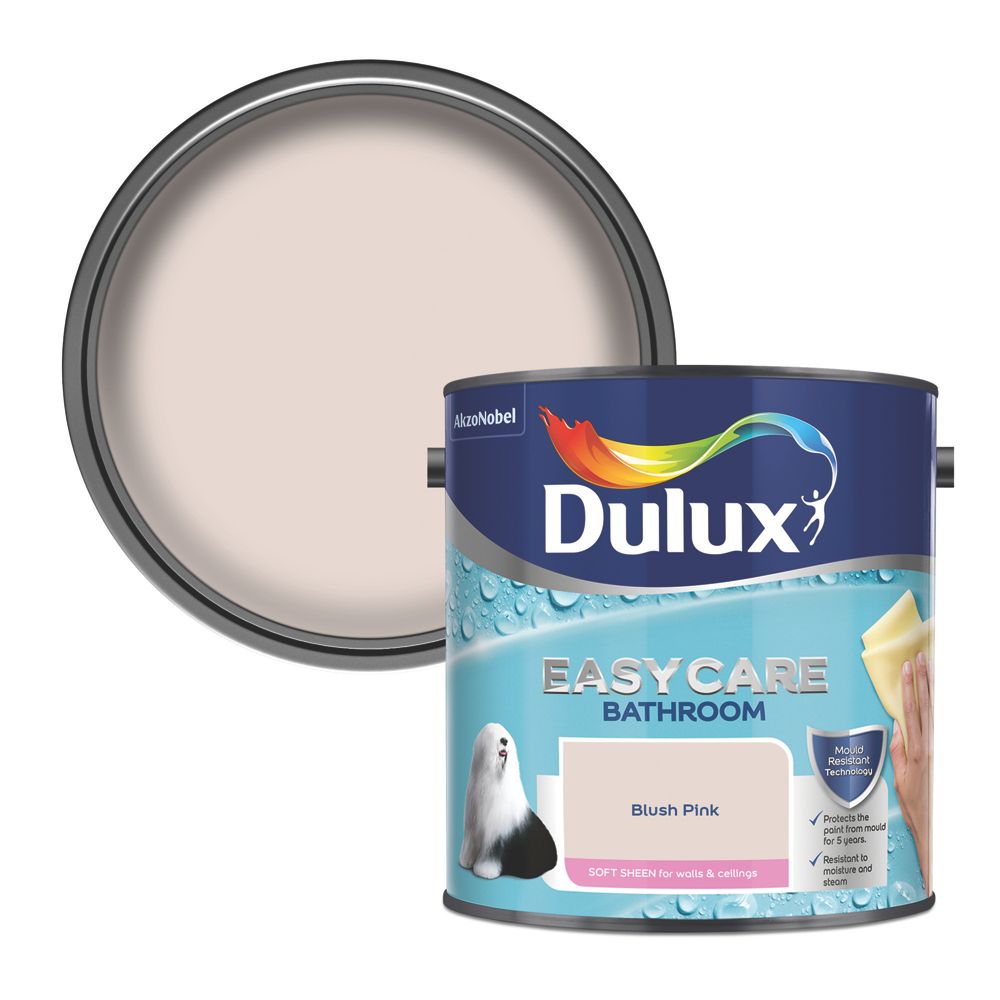 Dulux Easycare 2.5Ltr Blush Pink Soft Sheen Emulsion Bathroom Paint ...