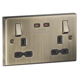 Knightsbridge  13A 2-Gang DP Switched Socket + 3.25A 65W 2-Outlet Type C USB Charger Antique Brass with Black Inserts