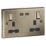 Knightsbridge  13A 2-Gang DP Switched Socket + 3.25A 65W 2-Outlet Type C USB Charger Antique Brass with Black Inserts