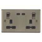 Knightsbridge  13A 2-Gang DP Switched Socket + 3.25A 65W 2-Outlet Type C USB Charger Antique Brass with Black Inserts