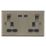 Knightsbridge  13A 2-Gang DP Switched Socket + 3.25A 65W 2-Outlet Type C USB Charger Antique Brass with Black Inserts