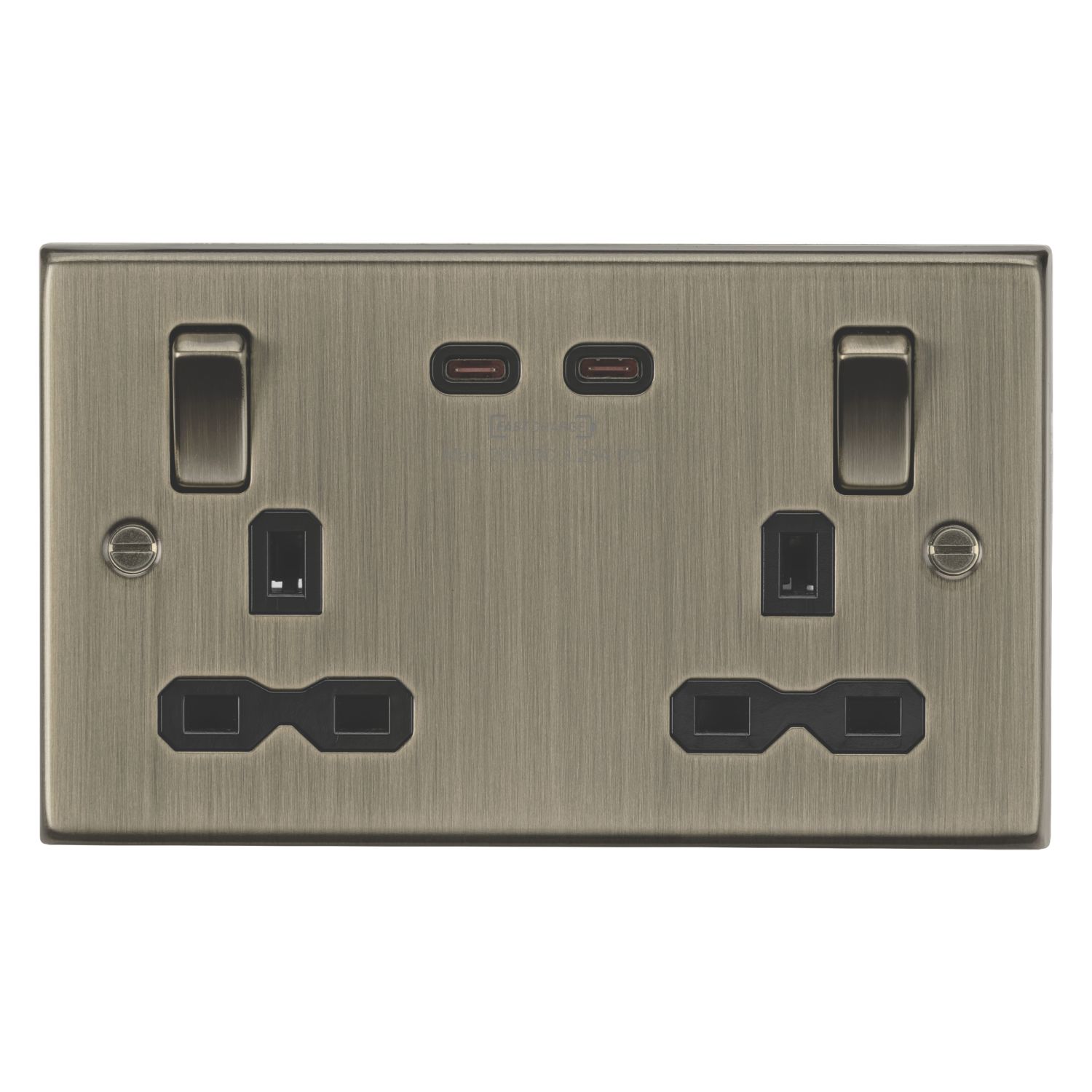 Knightsbridge 13A 2-Gang DP Switched Socket + 3.25A 65W 2-Outlet Type C USB Charger Antique Brass with Black Inserts (827CR)