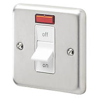 MK Albany Plus 32A 1-Gang DP Control Switch Brushed Stainless Steel with Neon with White Inserts