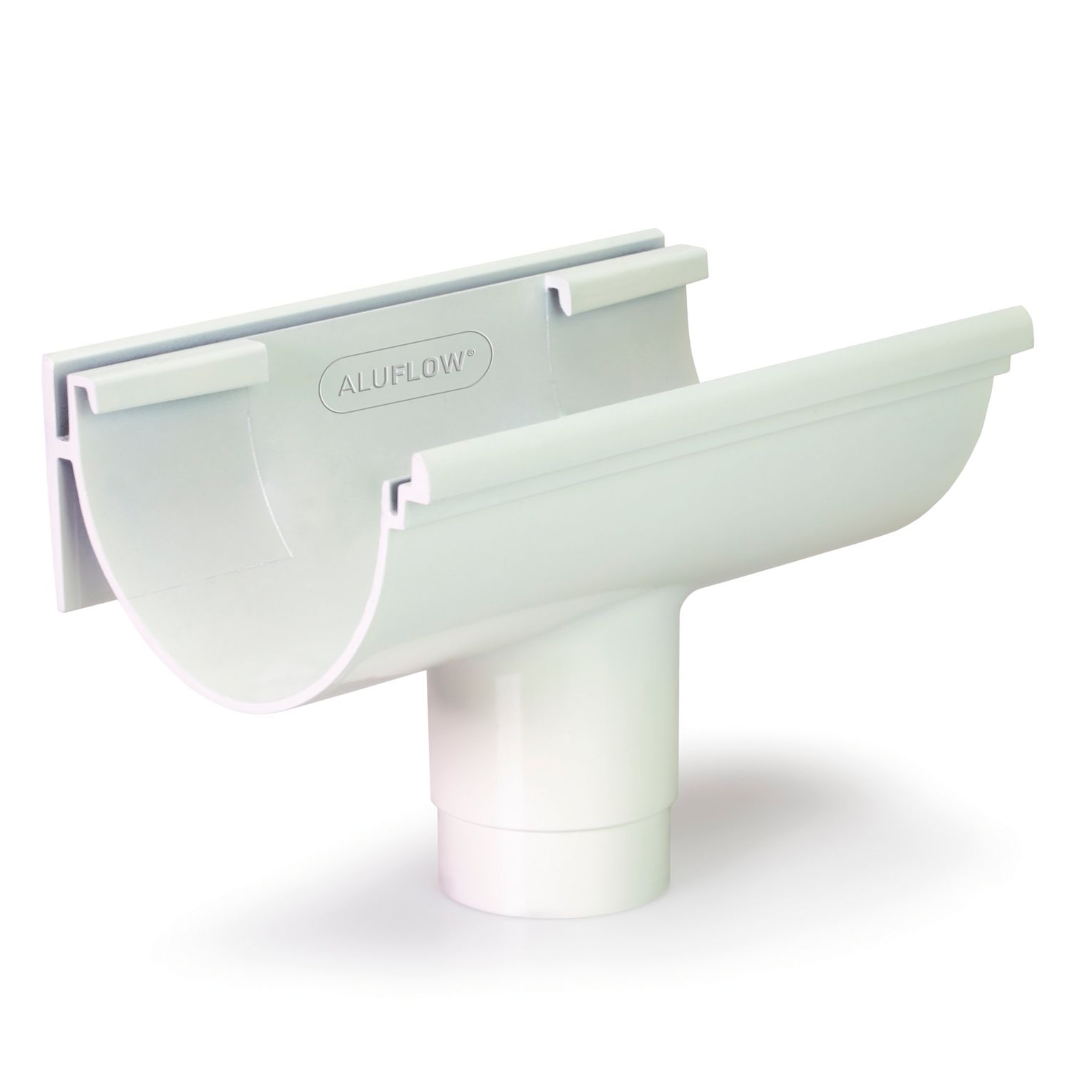 Aluflow Aluminium Half Round Gutter Deep Running Outlet White 115mm x 68mm (827KA)