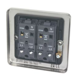 Hager Sollysta WRPS22BSB 10AX 2-Gang 2-Way Light Switch  Brushed Steel with Black Inserts