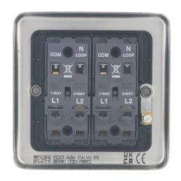 Hager Sollysta WRPS22BSB 10AX 2-Gang 2-Way Light Switch  Brushed Steel with Black Inserts