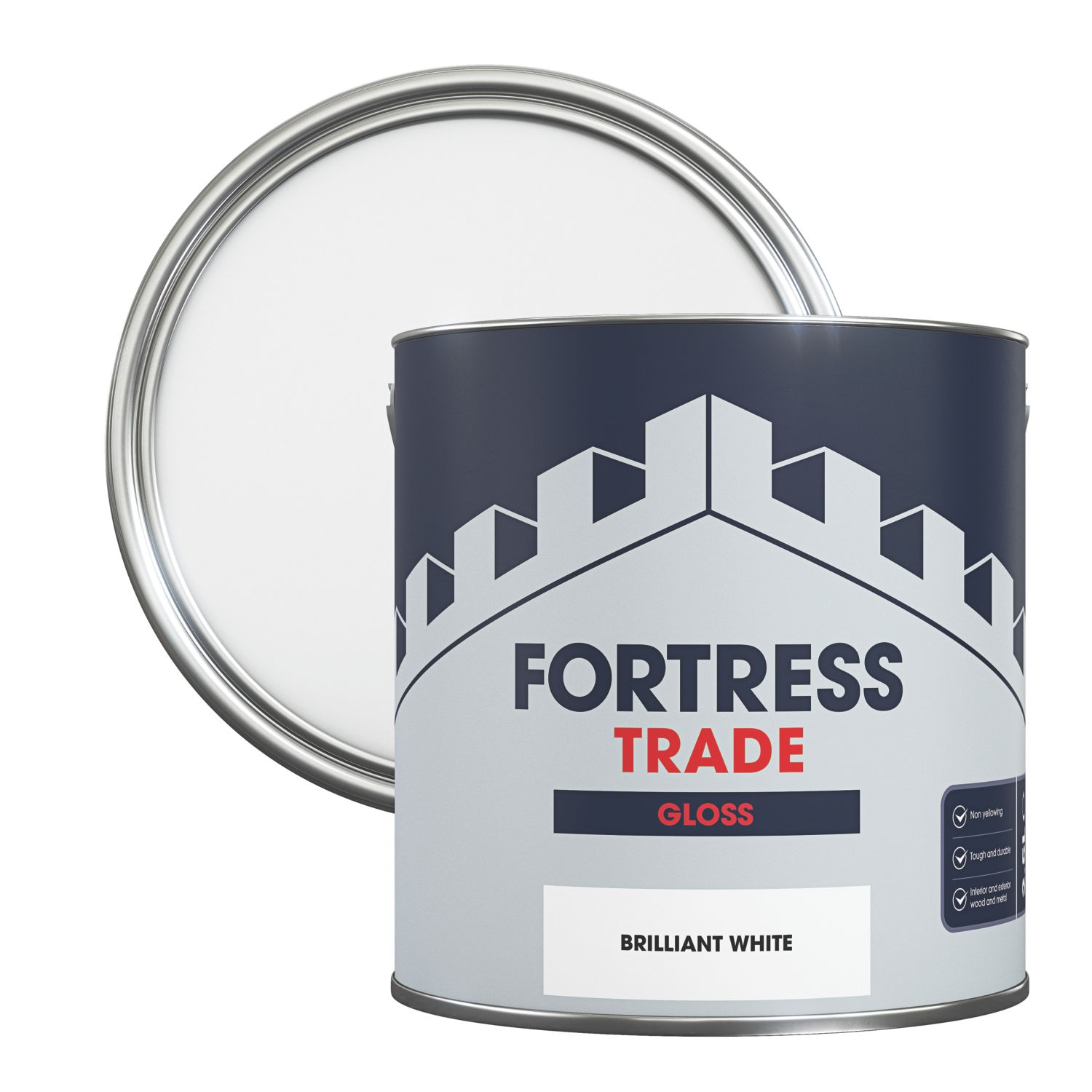 Fortress Trade 2.5Ltr White Gloss Water-Based Trim Paint (828EE)