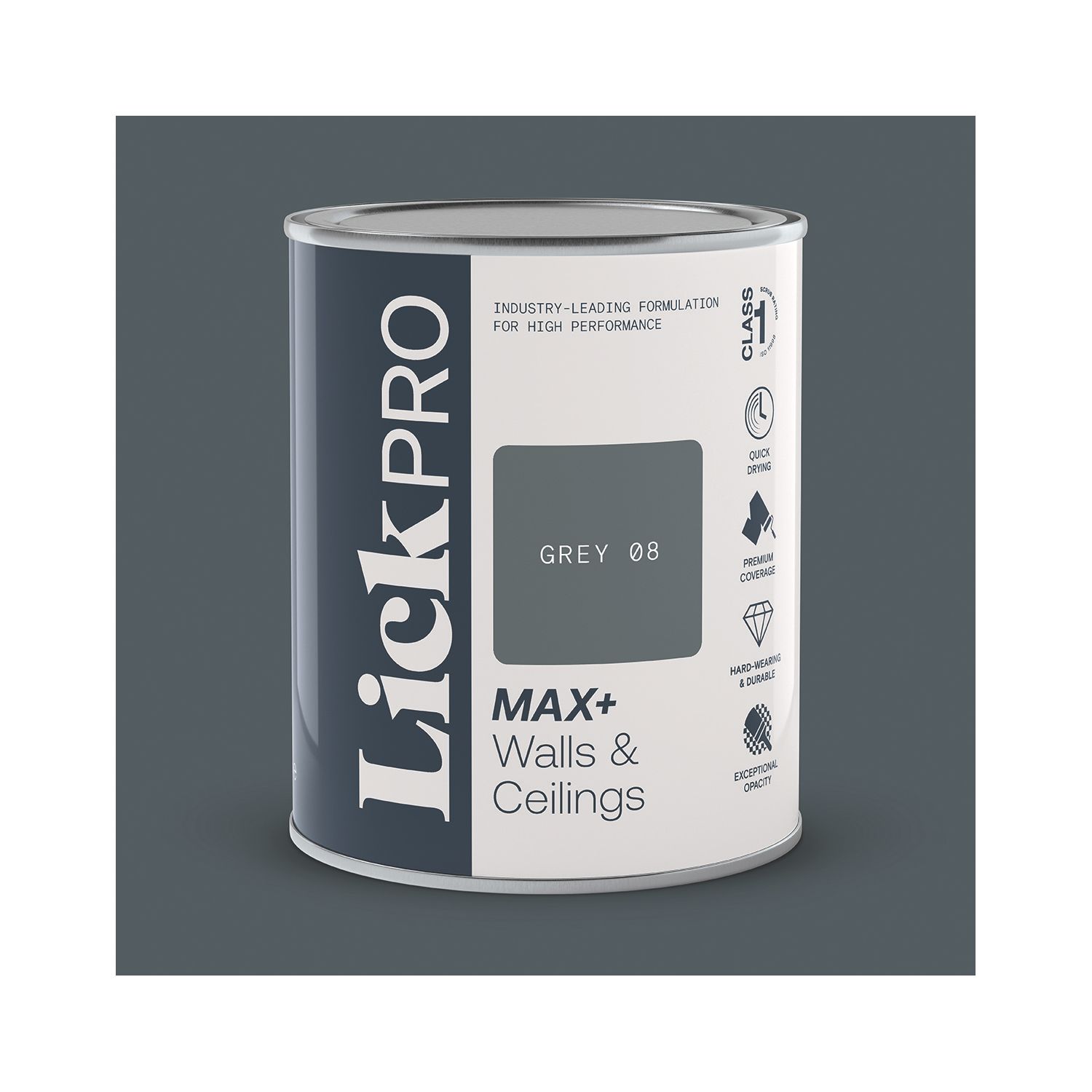LickPro Max+ 1Ltr Grey 08 Matt Emulsion Paint (828TM)