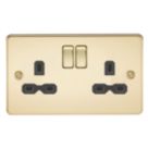 Knightsbridge  13A 2-Gang DP Switched Double Socket Polished Brass  with Black Inserts