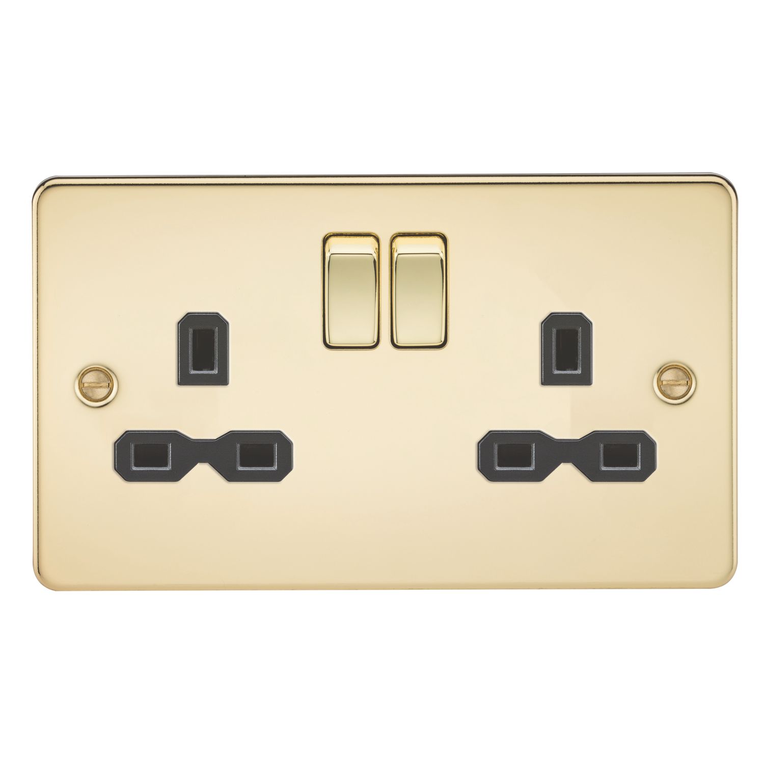 Knightsbridge 13A 2-Gang DP Switched Double Socket Polished Brass with Black Inserts (828TY)