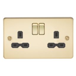 Knightsbridge FPR9000PB 13A 2-Gang DP Switched Double Socket Polished Brass  with Black Inserts