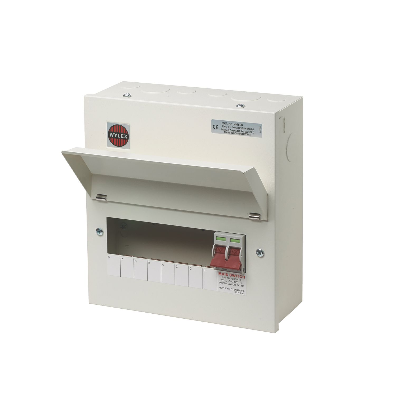 Wylex 10-Module 8-Way Part-Populated Main Switch Consumer Unit (8298J)