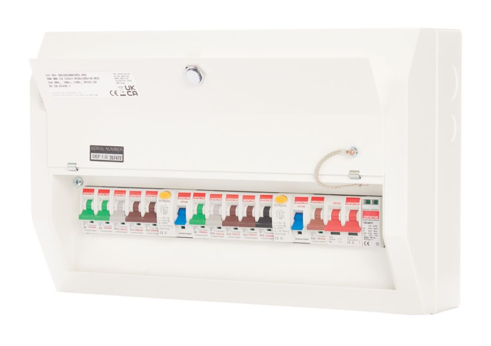 Contactum Defender 1.0 18-Module 10-Way Populated High Integrity Dual RCD Consumer Unit with SPD