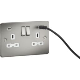 Knightsbridge  13A 2-Gang SP Switched Socket + 4.0A 20W 2-Outlet Type A & C USB Charger Pearl with White Inserts