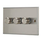 Contactum iConic 3-Gang 2-Way LED Dimmer Switch  Brushed Steel