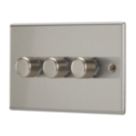 Contactum iConic 3-Gang 2-Way LED Dimmer Switch  Brushed Steel