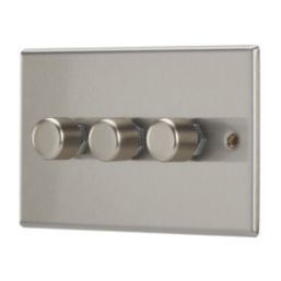 Contactum iConic 3-Gang 2-Way LED Dimmer Switch  Brushed Steel