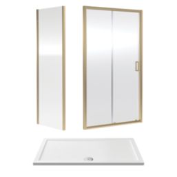 ETAL  Framed Rectangular Sliding Door Shower Enclosure & Tray  Brushed Brass 1390mm x 750mm x 1940mm