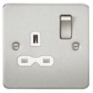 Knightsbridge  13A 1-Gang DP Switched Single Socket Brushed Chrome  with White Inserts