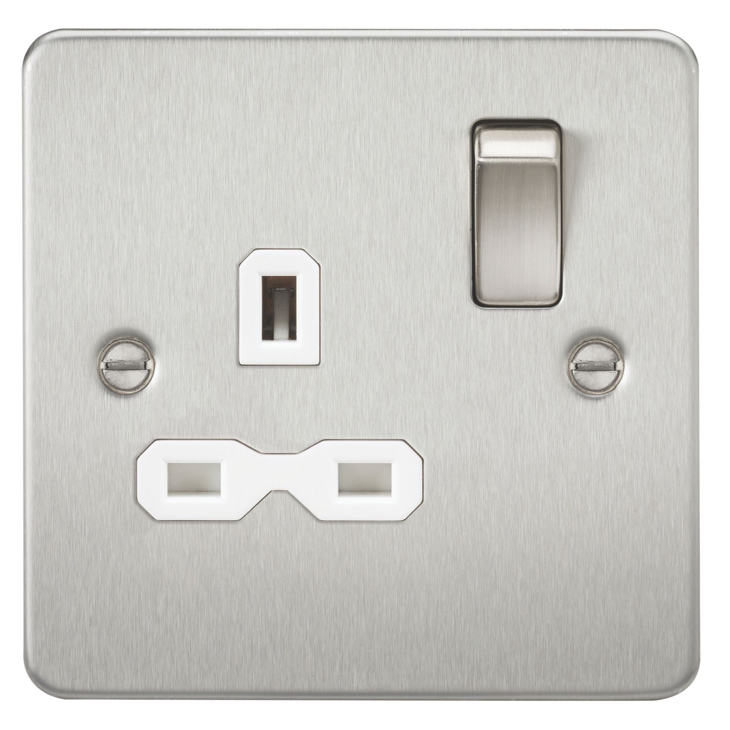 Knightsbridge 13A 1-Gang DP Switched Single Socket Brushed Chrome with White Inserts (829VF)