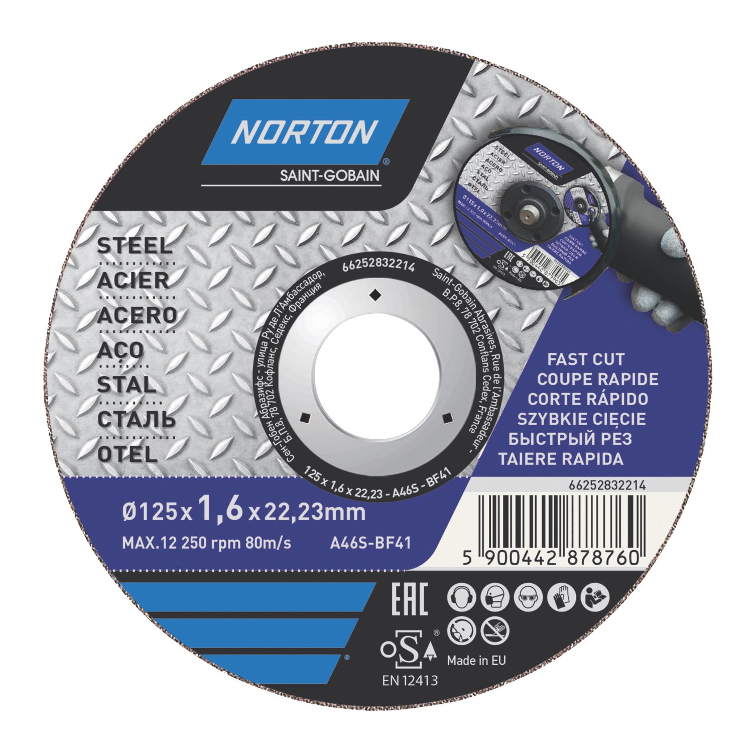 Norton Metal Cutting Disc 125mm (5") x 22.23mm (8301V)