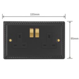 Varilight  13A 2-Gang 2-Pole Switched Socket Georgian Black  with Black Inserts