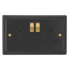 Varilight  13A 2-Gang 2-Pole Switched Socket Georgian Black  with Black Inserts