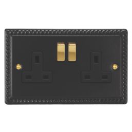 Varilight  13A 2-Gang 2-Pole Switched Socket Georgian Black  with Black Inserts