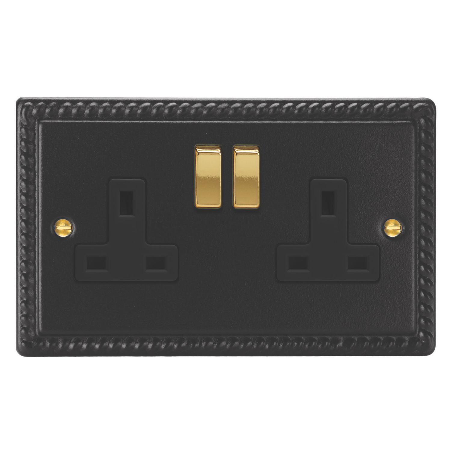 Varilight 13A 2-Gang 2-Pole Switched Socket Georgian Black with Black Inserts (830EC)