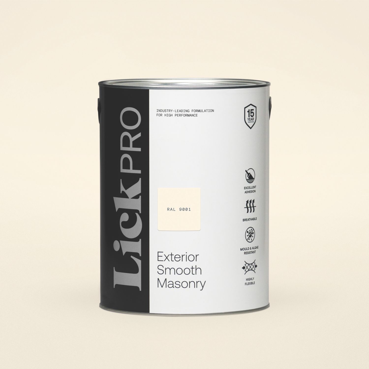 LickPro 5Ltr Smooth White RAL 9001 Masonry Paint (830FW)