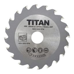 Titan Wood Circular Saw Blade 85mm x 15mm 20T Screwfix