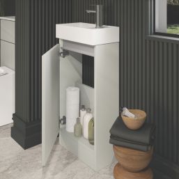 Newland  Single Door Floor Standing Vanity Unit with Basin Matt Pearl Grey 400mm x 220mm x 850mm