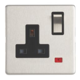Contactum Lyric 13A 1-Gang DP Switched Socket Outlet Brushed Steel with Neon with Black Inserts